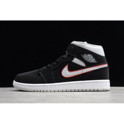 Nike Air Jordan 1 Mid Siyah / Gri / Kırmızı Basketbol Ayakkabısı Türkiye - KQ8E6E9R